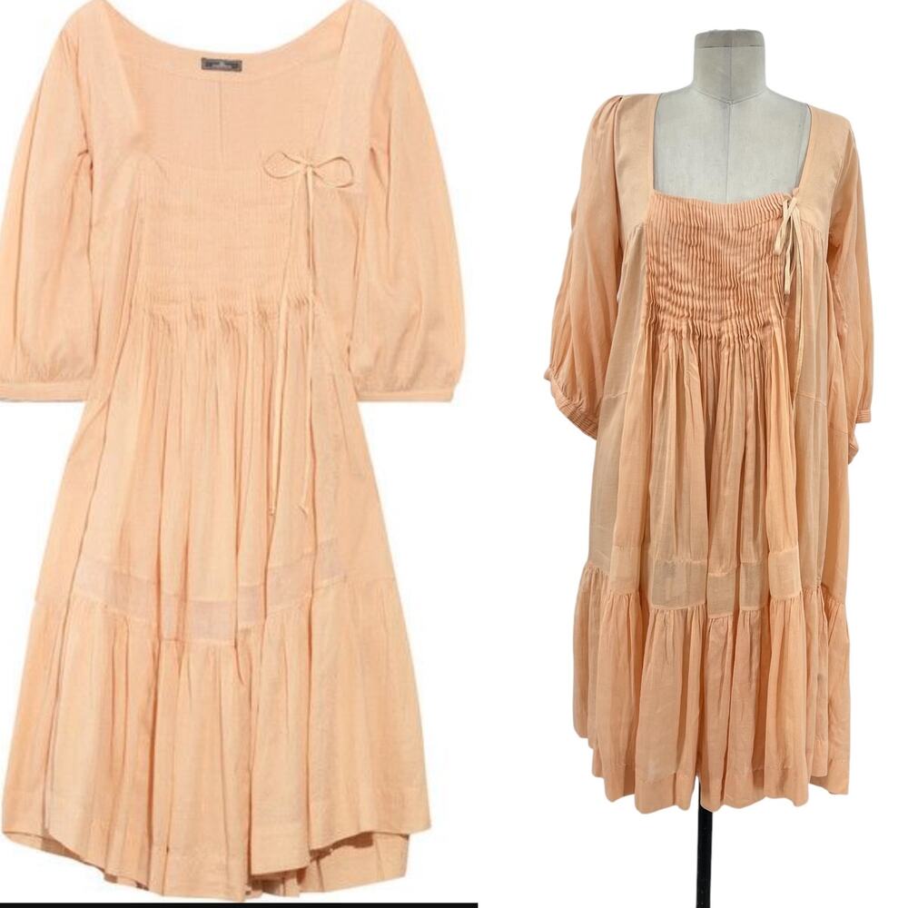 By Malene Birger Miolo Dress Semi-Sheer Pleated Peach Orange Fairy Size 36 US 6